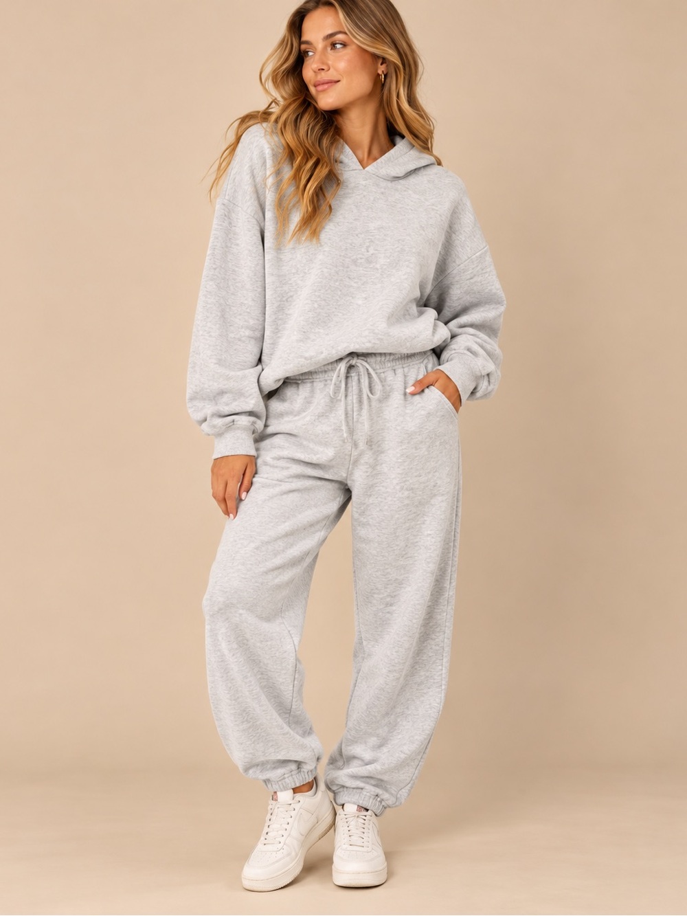 Cozy Girl Aesthetic Heather Gray Matching Hoodie & Jogger Sweat Set L